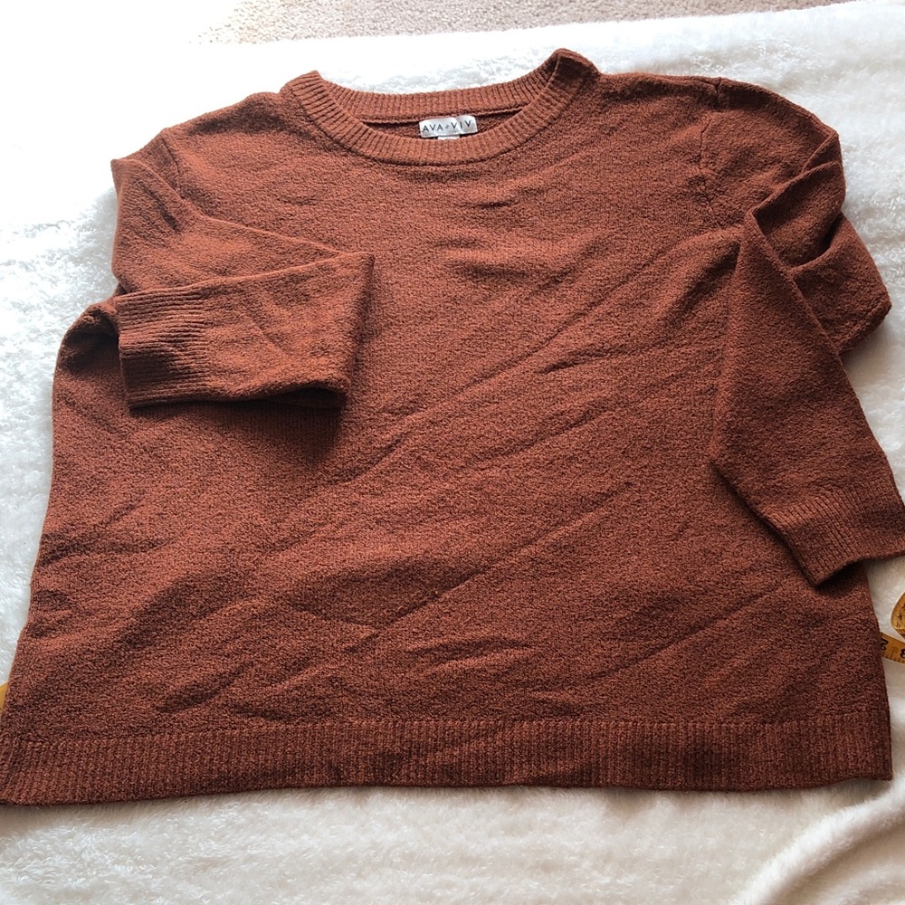 Ava & Viv Women's Warm Brown Crew Neck Sweater